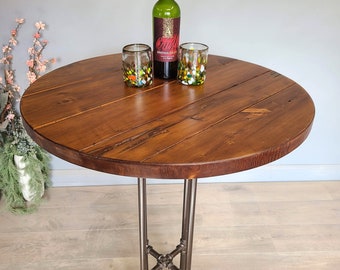 Round Reclaimed Wood Pub Table, High Top Cafe Bistro Table, 30" diameter