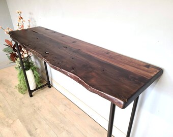 Live Edge Console Table, 5 feet, Quick shipping, Walnut stain, Natural Edge Sofa Table,