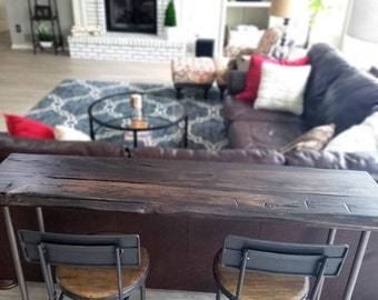 Reclaimed Wood Home Bar Table, Live Edge Desk Work Station