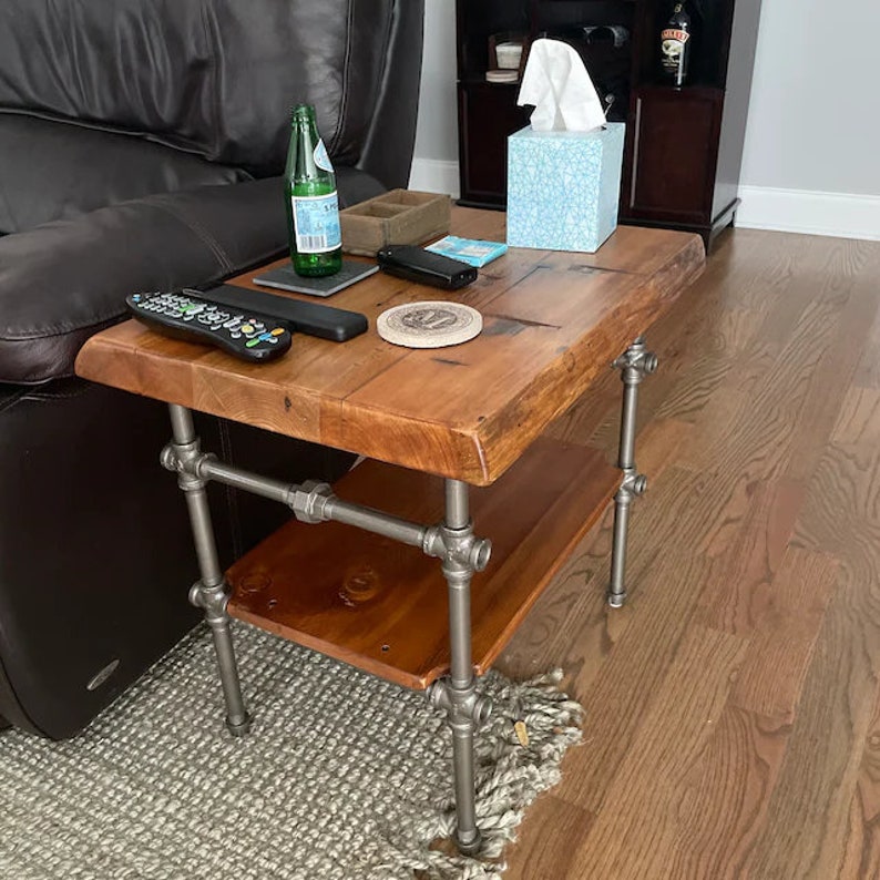 Console Table with Shelf, Reclaimed Wood, Natural Edge Furniture, Media Table image 4