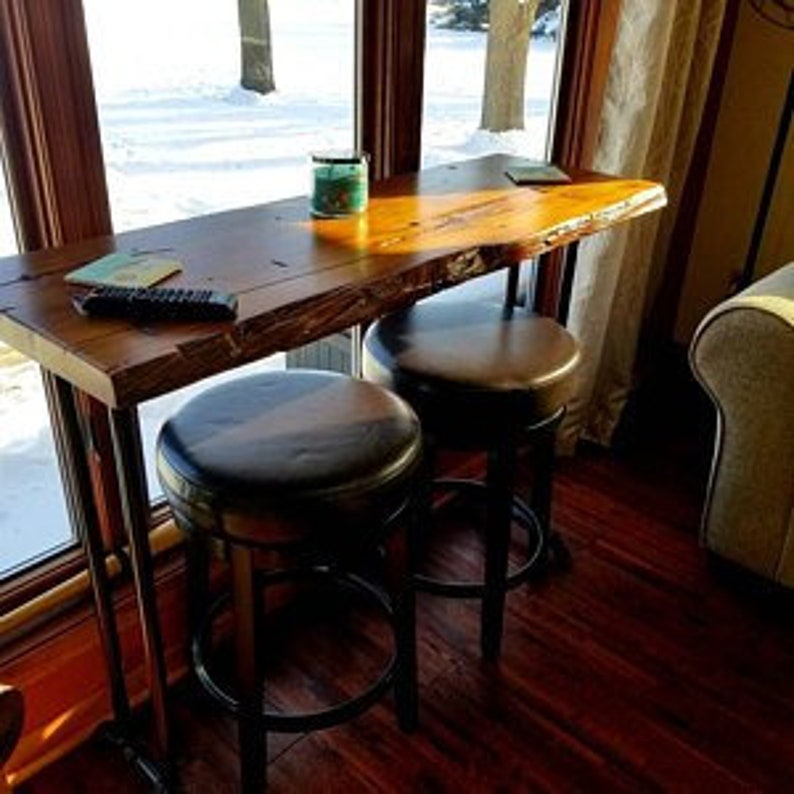 Reclaimed Wood Counter or Bar Height Table Live Natural Edge Etsy