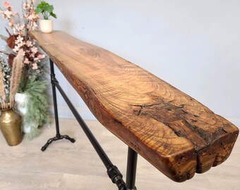 Unique Reclaimed Wood Console Entryway Table, Live Edge, 4 foot long, oak