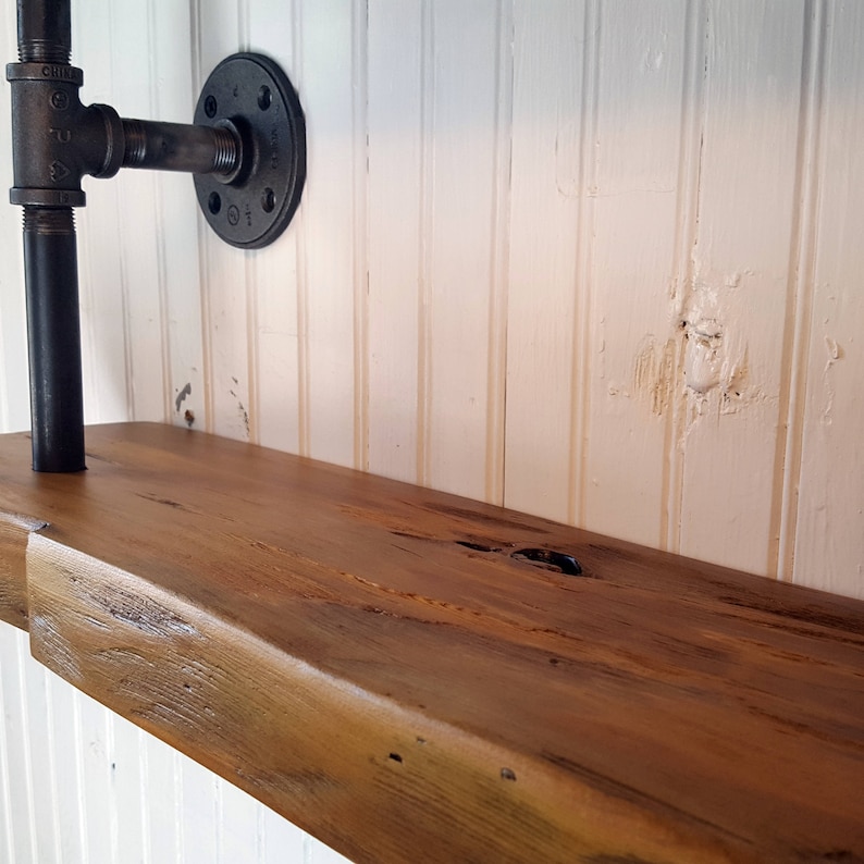 Reclaimed Live edge Wood Double Shelf Double Shelf with Pipe Etsy