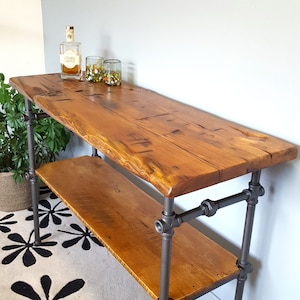 Console Table with Shelf, Reclaimed Wood, Natural Edge Furniture, Media Table image 6