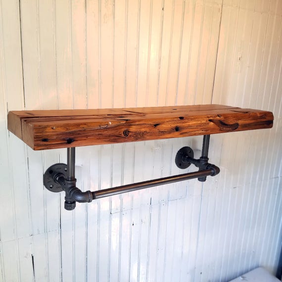 Live Edge Shelf With Towel Bar Rustic Log Cabin Kitchen Or Etsy