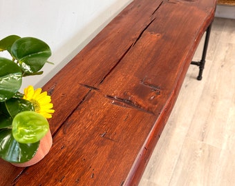 Live Edge Table, 5 feet, Quick shipping, 'The Beverly' in burnt cherry,  Natural Edge Reclaimed Wood Sofa and Hallway Table,