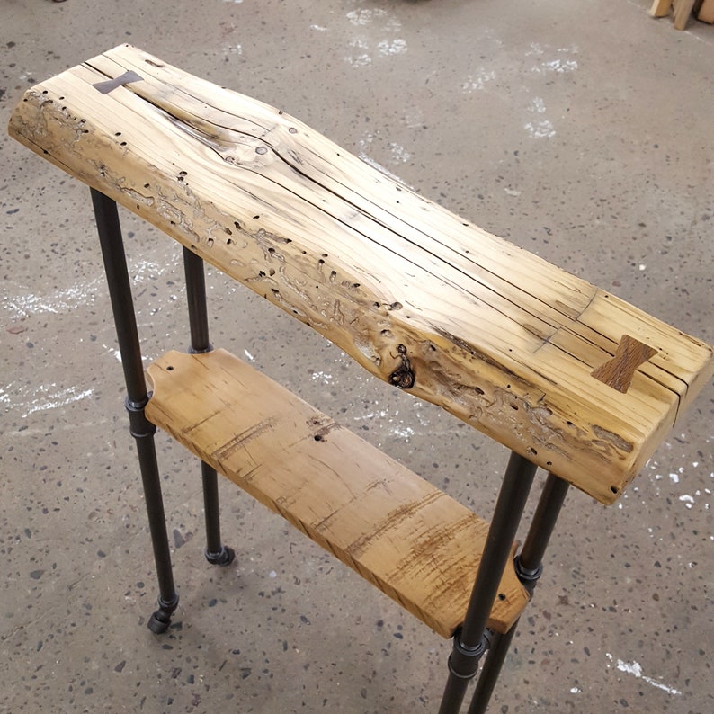 Narrow Console Table with Shelf, Reclaimed Wood Entryway Table, Natural Edge Accent Furniture image 4