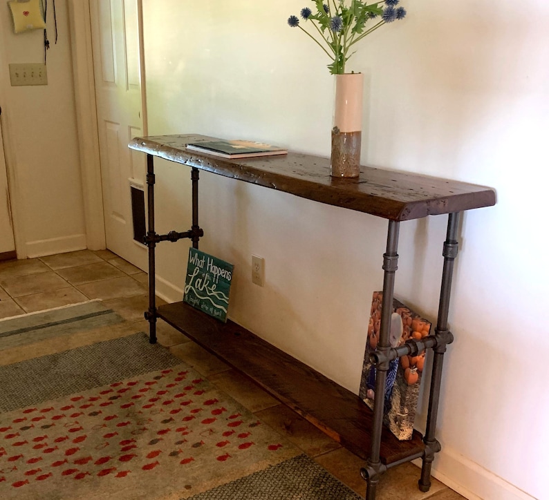 Console Table with Shelf, Reclaimed Wood, Natural Edge Furniture, Media Table image 7