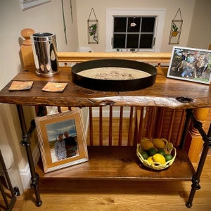 Console Table with Shelf, Reclaimed Wood, Natural Edge Furniture, Media Table image 5