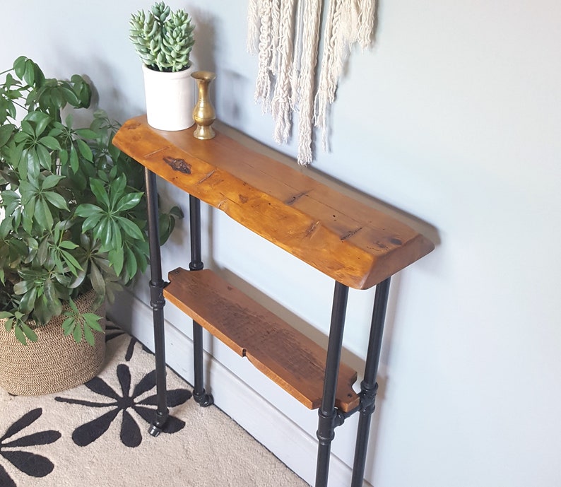 Narrow Console Table with Shelf, Reclaimed Wood Entryway Table, Natural Edge Accent Furniture image 2