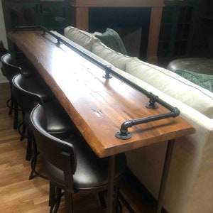 Custom Drink Rail Table, Home Theatre Bar, Reclaimed Wood Bar, Natural Live Edge Furniture, Custom Sizes and Finishes image 6