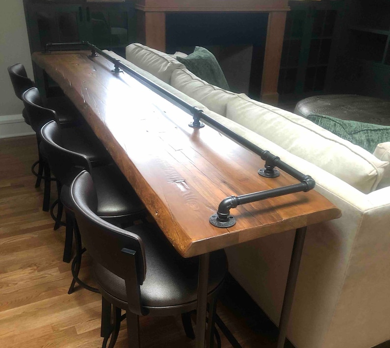 Custom Drink Rail Table, Home Theatre Bar, Reclaimed Wood Bar, Natural Live Edge Furniture, Custom Sizes and Finishes image 6