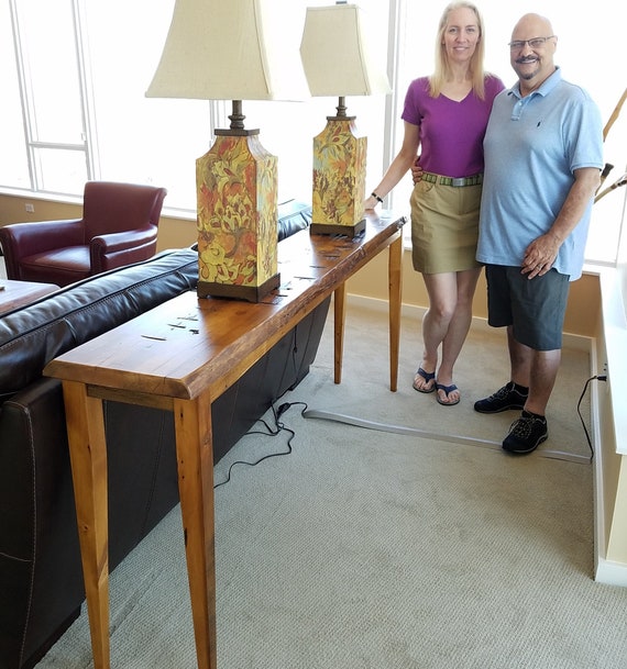 Reclaimed Wood Console Behind Sofa Table With Tapered Wood Etsy
