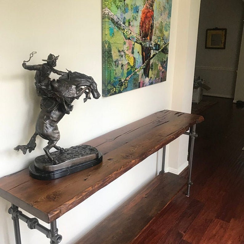 Console Table with Shelf, Reclaimed Wood, Natural Edge Furniture, Media Table image 3