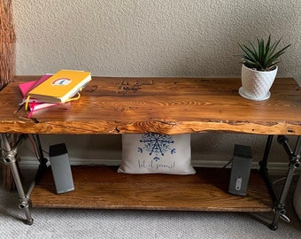 Reclaimed Wood TV Media Table with Shelf, Wide Console Table, Live Edge Entryway Table,  Behind Sofa Table, Coffee Table, Handmade Furniture