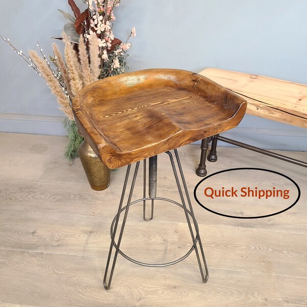 Swivel Stool with Hand Carved Contour Seat Adjustable Height