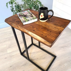 Live Edge C-Table, Laptop stand, Reclaimed Wood Side Table, TV tray table, Choose Your Finish