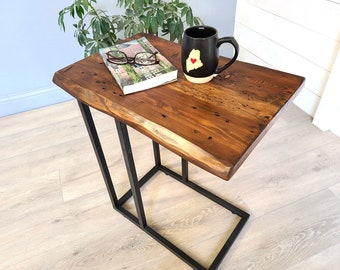 Live Edge C-Table, Laptop stand, Reclaimed Wood Side Table, TV tray table, Choose Your Finish