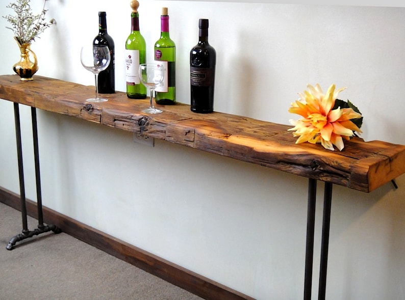 Narrow console handmade table, Reclaimed Wood Table, Long Sofa Table, one slab wide, Entryway Table, Farmhouse, Industrial Design imagem 3