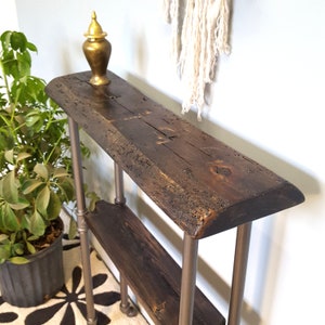 Narrow Console Table with Shelf, Reclaimed Wood Entryway Table, Natural Edge Accent Furniture image 6