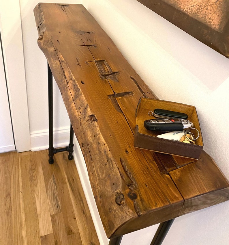 Narrow console handmade table, Reclaimed Wood Table, Long Sofa Table, one slab wide, Entryway Table, Farmhouse, Industrial Design imagem 2
