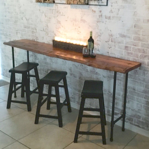 Handmade Counter height Table made of Authentic Reclaimed Wood, Bar Height Table,  Live Natural Edge, Custom Sizes