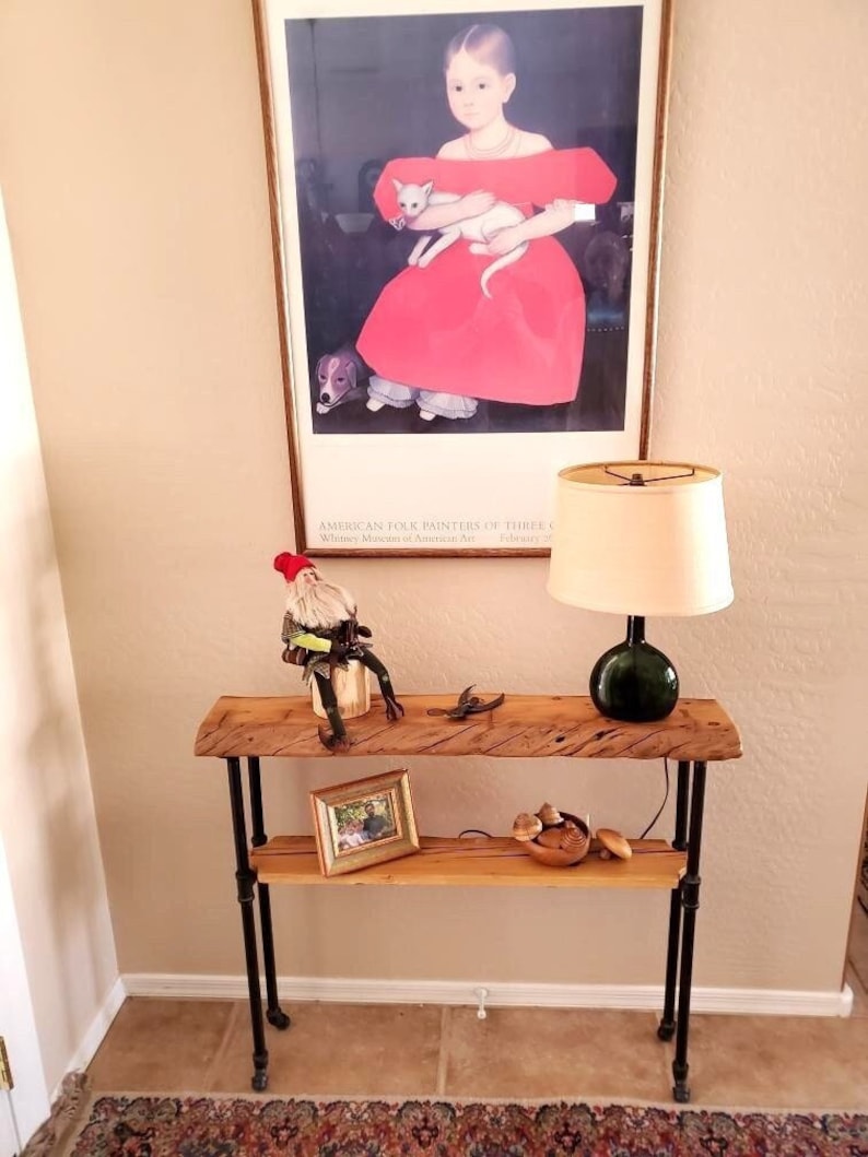 Narrow Console Table with Shelf, Reclaimed Wood Entryway Table, Natural Edge Accent Furniture image 1