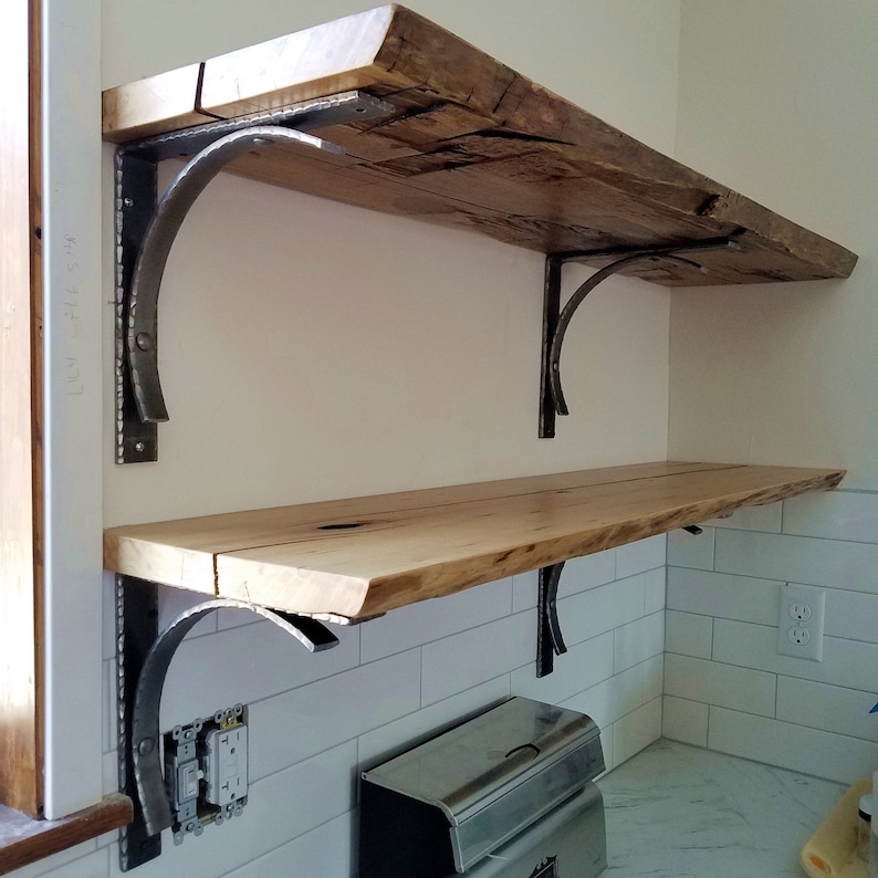 Rustic Open Kitchen Shelf Live Edge Wood Shelf Reclaimed Etsy