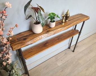 Live Edge Console Table with shelf, Natural Edge Sofa Table, Ready to Ship