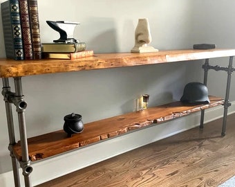 Console Table with Shelf, Reclaimed Wood, Natural Edge Furniture, Media Table