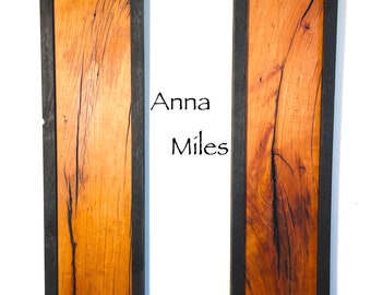 wood art wall diptych art reclaimed wood cherry wood wall hanging , "Anna and Miles"