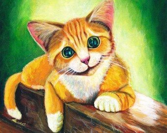 Orange Tabby Cat Art Print: Mischievous Kitten Portrait