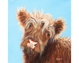 Highland Calf Portrait Art Print: Farmhouse Cow Wall Decor