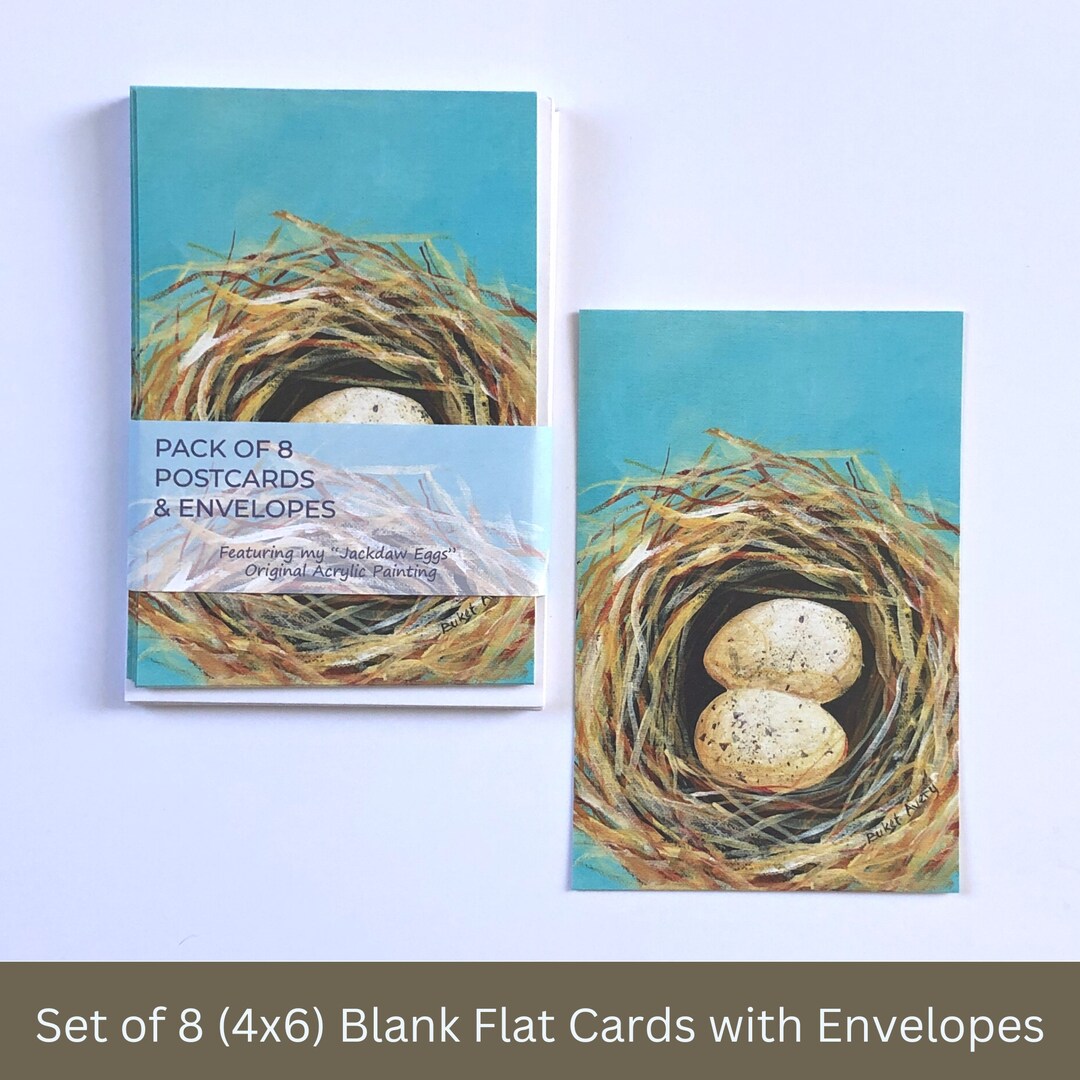 White Speckled Bird Eggs in a Nest-set of 8 4x6 Flat Note Cards and