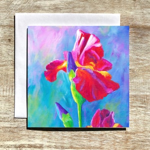 Red Iris-Blank Fine Art Greeting Cards-Square Iris Art Card-Blank Greeting Cards-Single-Set of 2-Floral Greeting Card