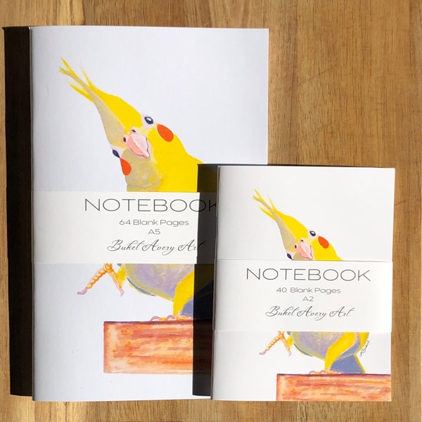 A5 -A2 Blank Journal-Yellow Cockatiel Art-Blank Notebook-Sketchbook-Handmade Notebook-Pretty Notebook-Art Journal- Gift Set-Stationery Gift