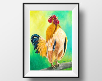 Colorful Rooster Art Print: Farmhouse Wall Decor