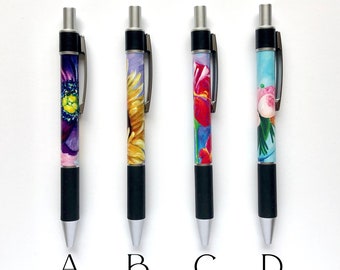 Floral Art Ballpoint Pen: Refillable Black Ink Journal Pen