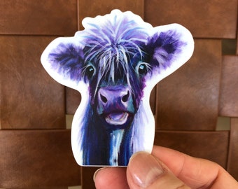 Highland Cow Sticker Cute Purple Cow Sticker Vinyl Decals Waterproof Laptop Sticker Cell Phone Sticker Water Bottle Sticker Full Color