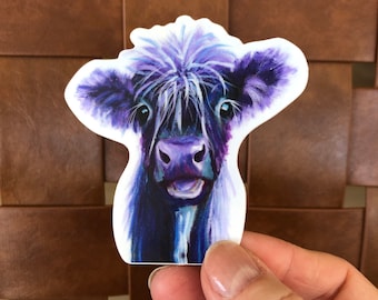 Purple Highland Cow Sticker - Waterproof Vinyl Decal