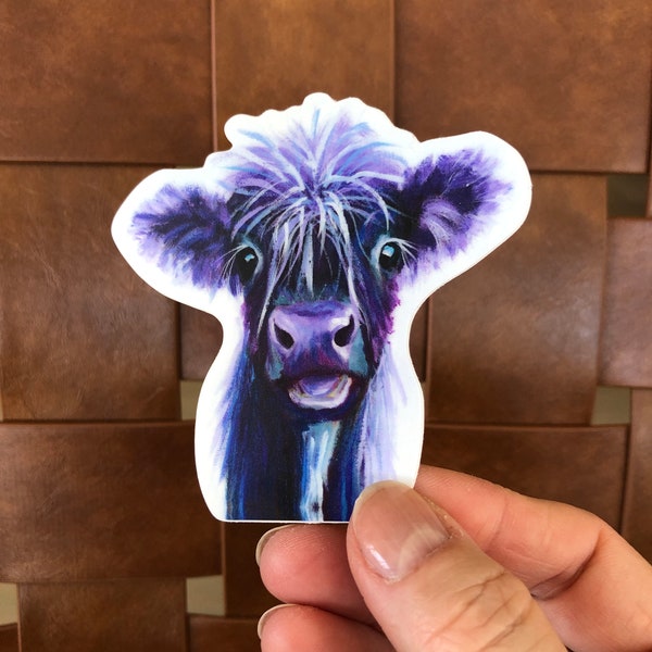 Highland Cow Sticker Cute Purple Cow Sticker Vinyl Decals Waterproof Laptop Sticker Cell Phone Sticker Water Bottle Sticker Full Color