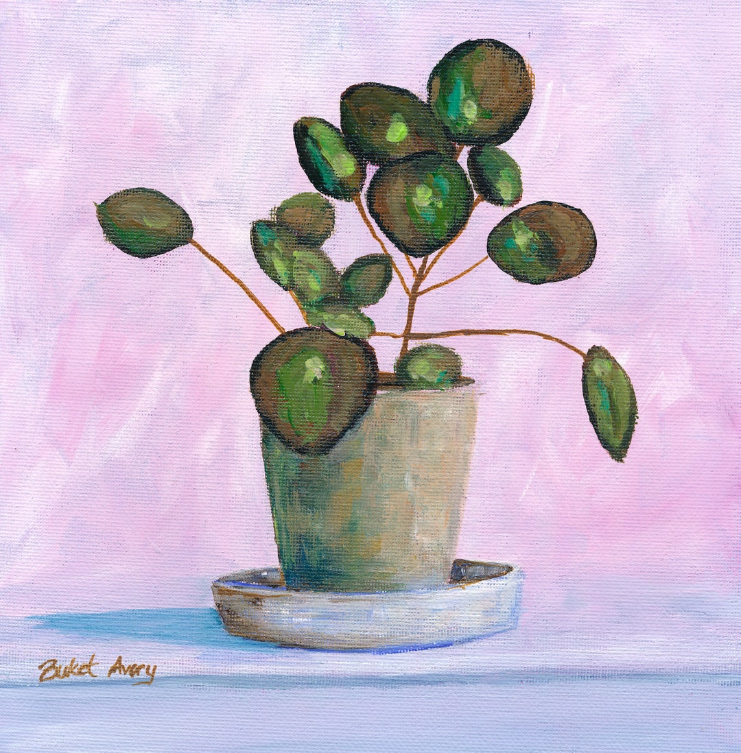 Chinese Money Plant Art Print: Pilea Peperomioides, Pink Floral Home ...