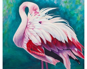 Pink Flamingo Art Print: Colorful Bird Painting, Modern Wall Decor