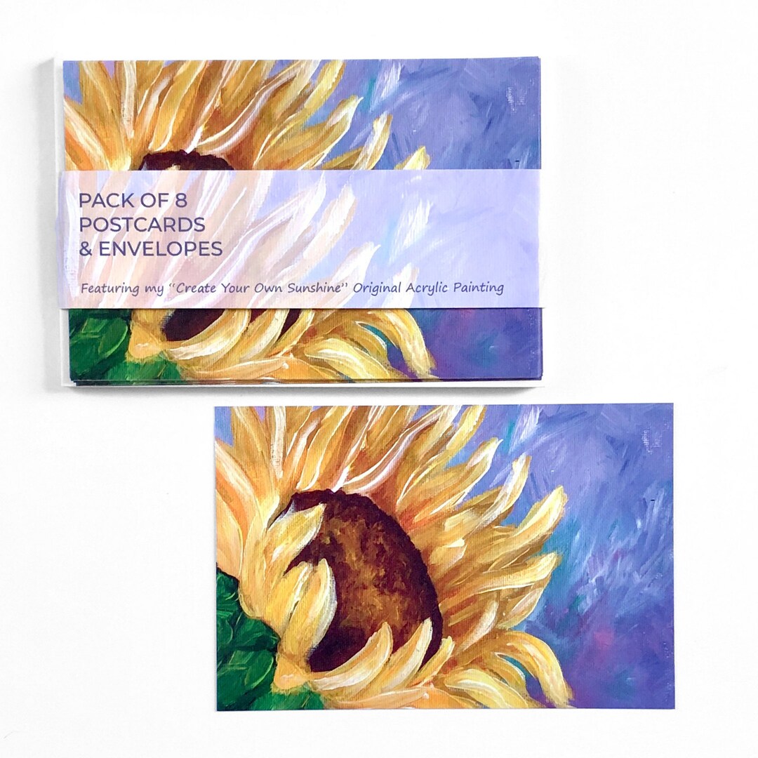 Sunflower Art Note Cards: Set of 8 Floral Stationery With Envelopes - Etsy