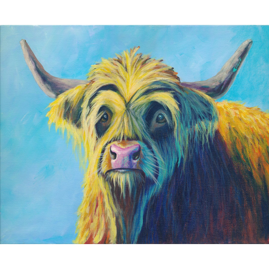Colorful Highland Cow Art Print: 
