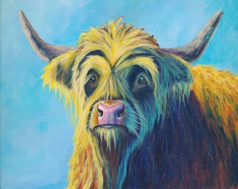 Art Print Colorful Highland Cow Art Cute Cow Art Animal Lover Gift  Original Art Print Cow Wall Art Furry Farm Animals Wall Art Print