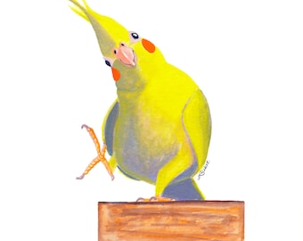 Art Print Cute Yellow Cockatiel 5x7  8x10 inch Bird Art Print Watercolor and Gouache Painting Bird Lovers Gift Bird Art Wall Decor Kids Room