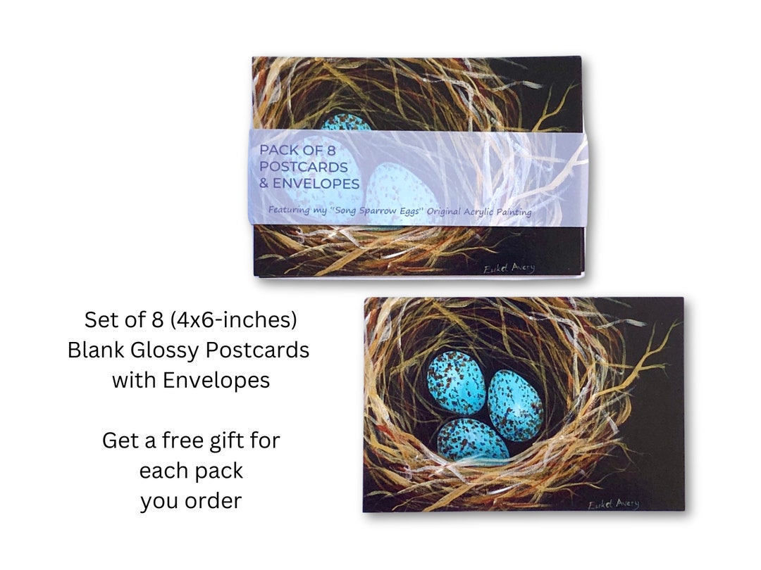 3 Blue Speckled Bird Eggs in a Nest-set of 8 4x6 Flat Note Cards and