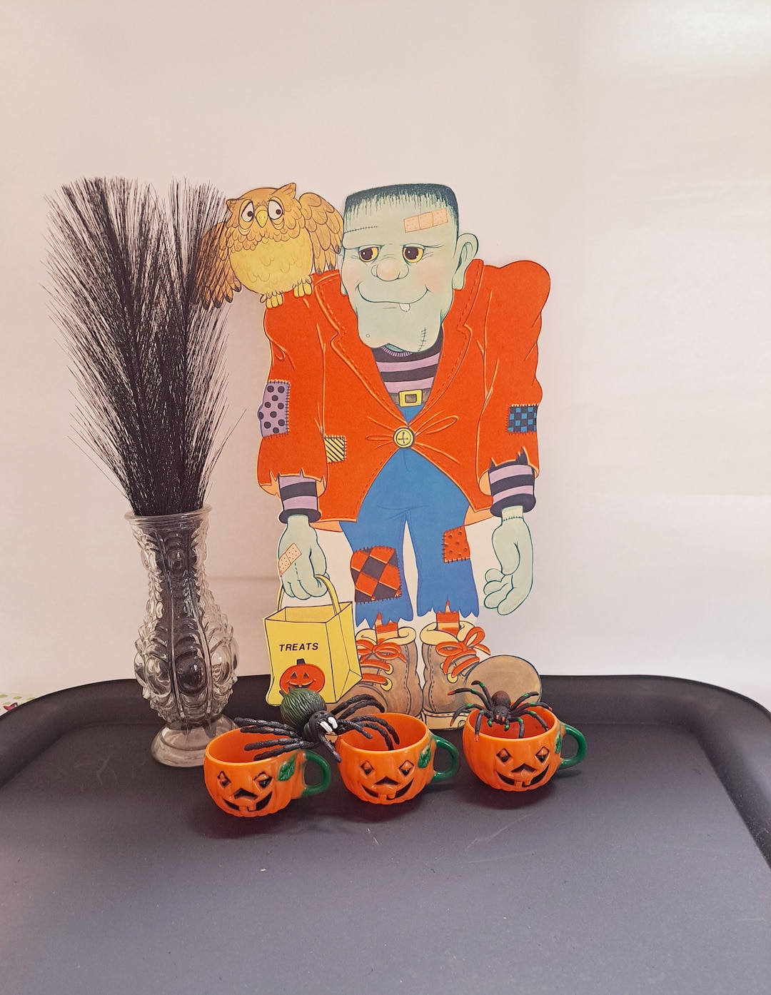 Vintage Halloween Frankenstein Flocked Party Centerpiece Decoration Etsy