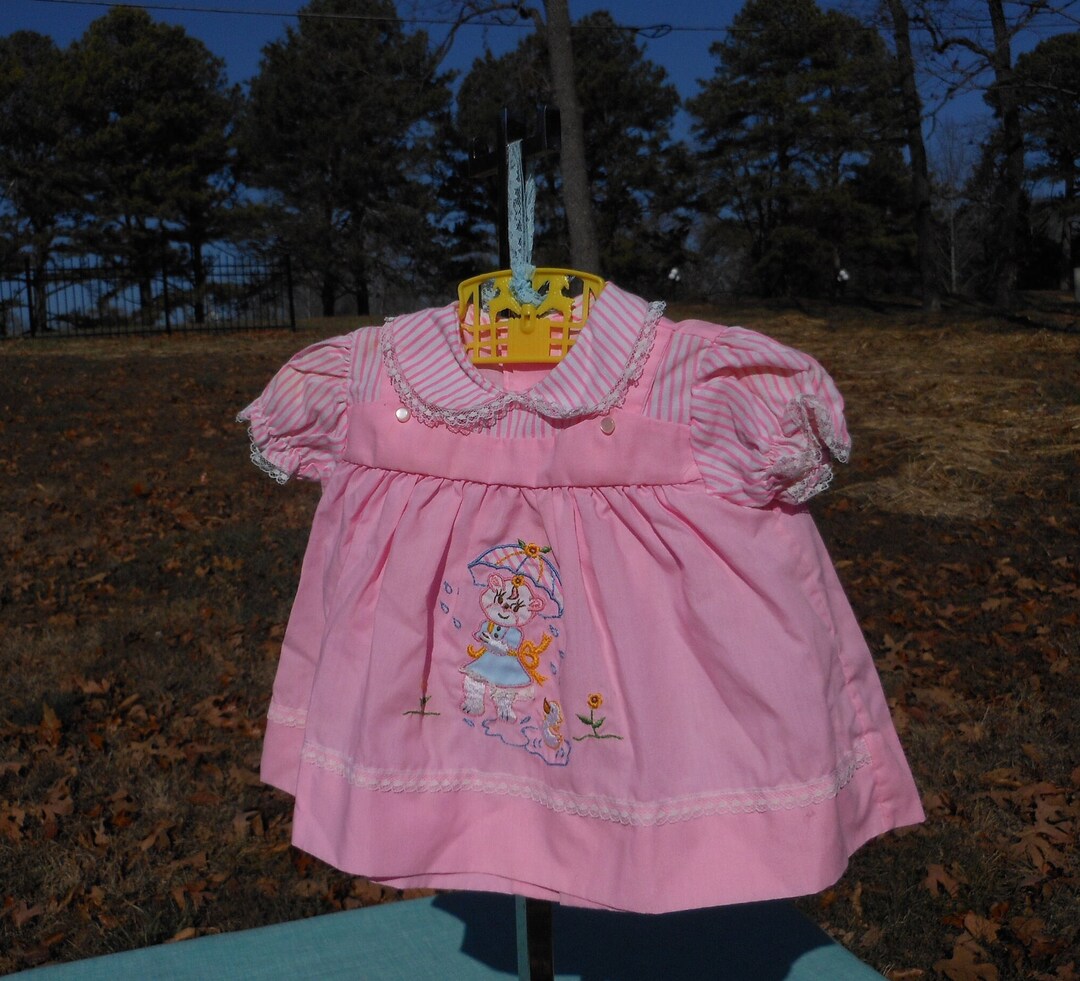 Vintage Baby Clothing Pink Striped Shirt Kitten Duck Etsy